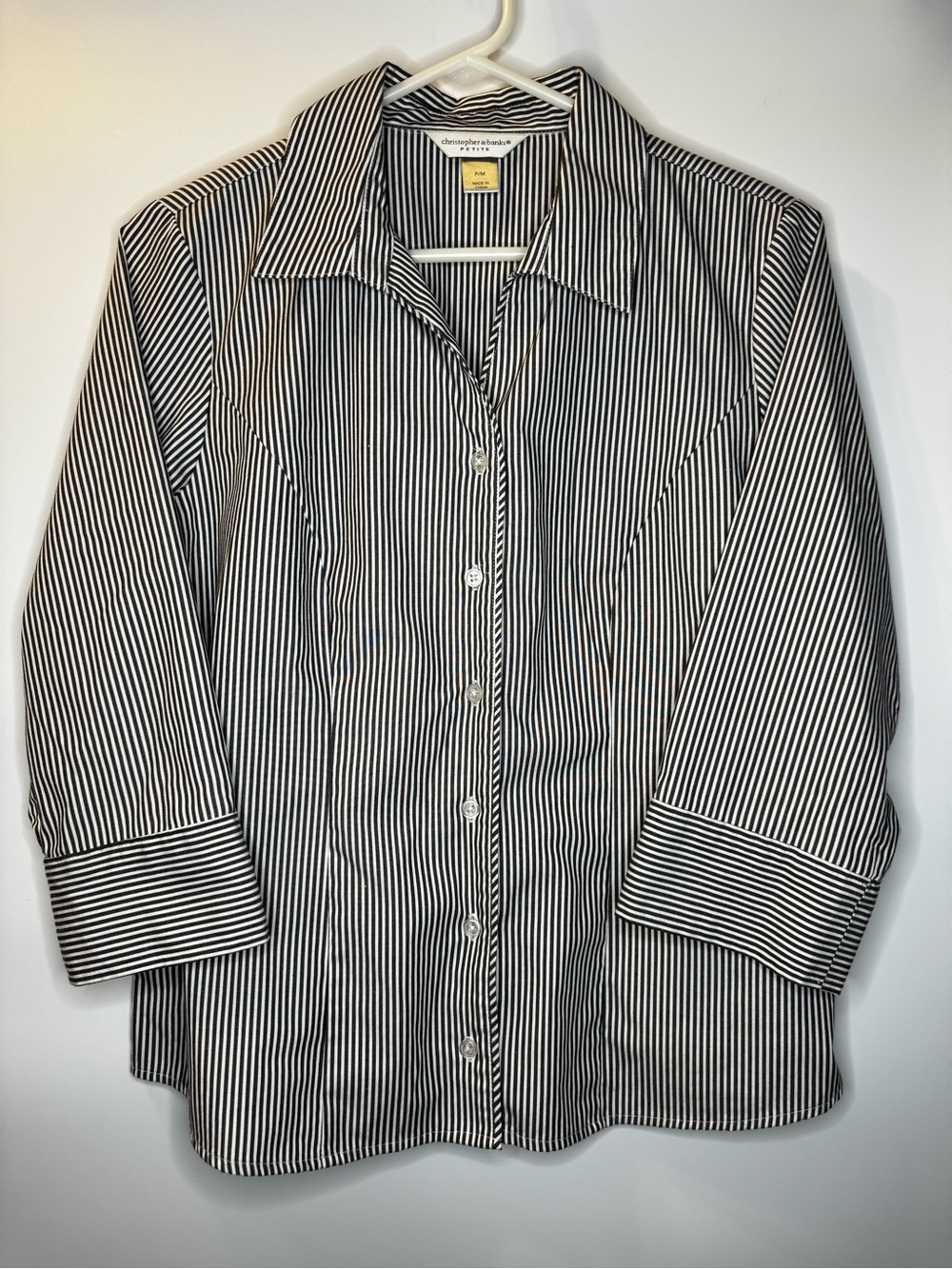 Christopher & Banks Black & White Vertical Stripe Button Shirt